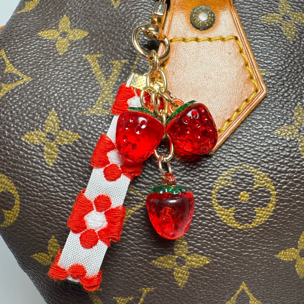 Strawberry Bag Charm/Keychain | Red Fruit Charm with Floral Bow Accent